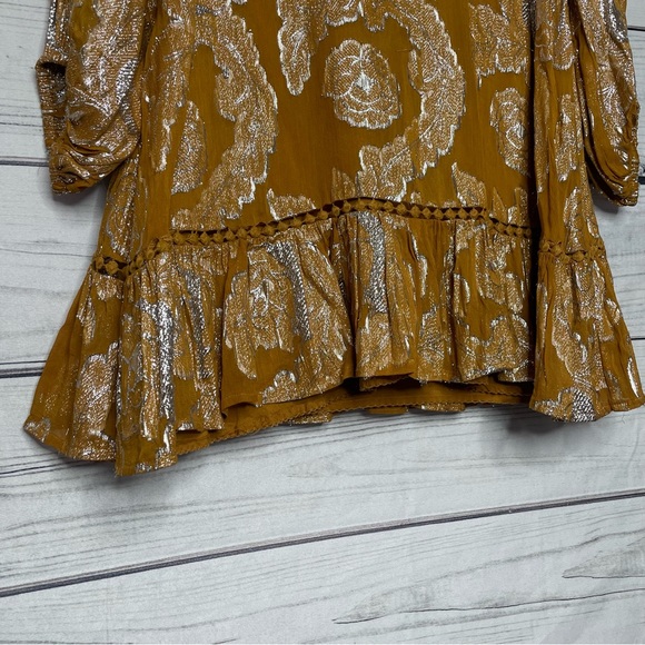 Anthropologie Maeve gold flounce skirt dress petite M - Picture 3 of 14